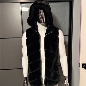 Michael Kors Black Faux Fur Hooded Vest - Men's Jacket